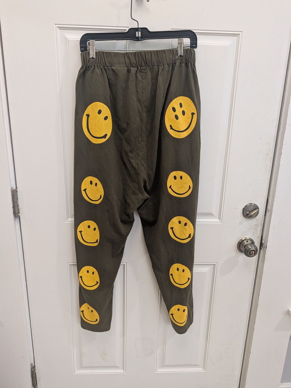 Kapital Olive Green Lounge Pants with Yellow Smiley Faces Made In Japan - Picture 5 of 5